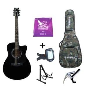 Yamaha FS80C Black Acoustic Guitar with Military Gig Bag Strings Tuner Capo and Stand Combo Package